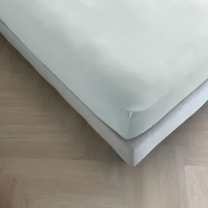 Простыня на резинке Kayori Tara, трикотаж, светло-голубая, 180-200x200-220 см, хлопок, сертифицирована GOTS, для матрасов глубиной до 35 см, не требует глажки, простая в уходе Three Lilies B.V.