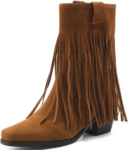Женские ботинки DINTAHA с бахромой, замшевые ботильоны на высоком толстом каблуке с кисточками, Brown