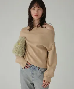 Пуловер из плотной ткани с открытыми плечами Babylone, цвет Beige 55