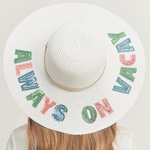 Солнцезащитная соломенная панама Always On Vacay с пайетками и надписью FASHNZFAB, белый