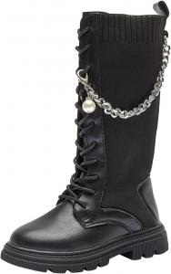 Generic Детские сапоги для девочек до колена, с молнией и шнуровкой, боевые сапоги 2025 года, модные кожаные школьные сапоги, панк-готика, белые ботильоны, на возраст 4-12 лет