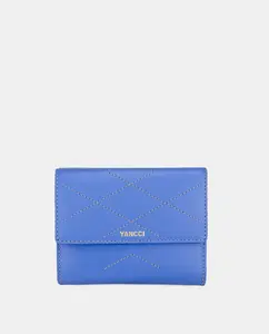 Маленький женский кошелек YANCCI из кожи с ромбовидной строчкой в виде узора, светло-голубой