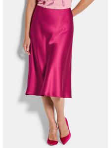 GOLDNER Укороченный размер: Атласная юбка. Элегантная юбка миди с эластичным поясом бордового цвета