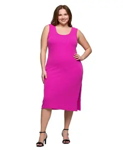 Платье миди без рукавов с боковыми разрезами больших размеров 24seven Comfort Apparel, розовый
