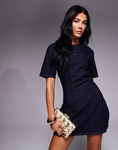 Джинсовое мини-платье ASOS DESIGN с приталенной талией, цвет: стираный