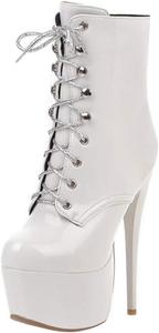 Женские ботильоны Scaoruki с высоким каблуком-стилетто, на молнии и шнуровке, White Short