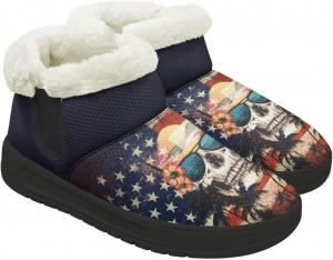 Женские зимние снежные ботинки на открытом воздухе с широким носком, теплой меховой подкладкой, модные ботинки средней высоты с противоскользящей подошвой Chririnla, American Flag Skull