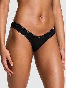 Трусики-Танга из хлопка с логотипом Pink, smooth pure black