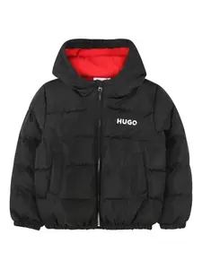 Пуховик с логотипом HUGO KIDS, черный