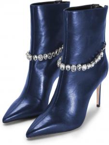Женские сексуальные ботильоны FSJ с тонким каблуком-стилетто, скулами на лодыжке, украшенные блестящими кристальными цепочками спереди, с заостренным носком и молнией сзади, для коктейльной вечеринки, размеры US 4-15, Blue