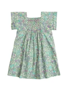 Платье с цветочным принтом и присборкой Bonpoint, зеленый