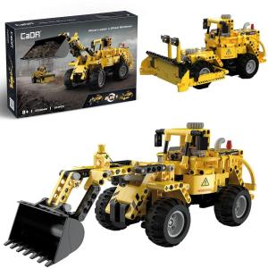 Строительные блоки CaDA Набор желтых строительных машин 2в1 Погрузчик и бульдозер Бульдозер 693 элемента