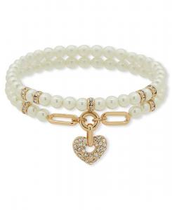 Браслет из двух рядов сердечек с имитацией жемчуга, эластичный Anne Klein, Pearl