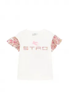 Футболка с цветочным принтом и рюшами Etro Kids, бежевый