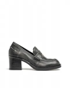 Женские кожаные туфли-лоферы на каблуке Yokono, серый/черный