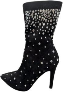 Женские ботильоны Aflngle с высокими каблуками-стилетами, украшенные стразами и блестками, с острым носком, боковой молнией и эластичным замшевым верхом, короткие элегантные и удобные полусапожки до середины икры, Black