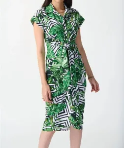 Платье-рубашка с поясом и тропическим принтом, ванильного/многоцветного оттенка Joseph Ribkoff