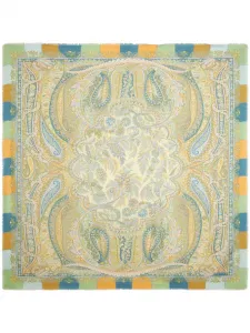 Шарф с принтом пейсли и бахромой Etro, бежевый