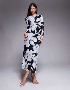 Черно-синее сетчатое платье макси Forever New с цветочным принтом