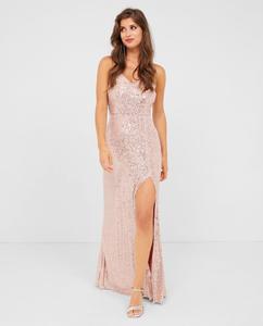 Длинное платье с пайетками и бретелями Veneno en la piel, розовый