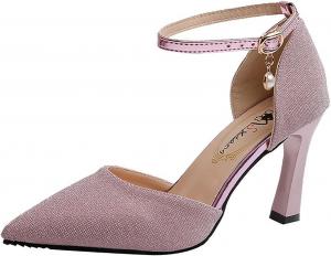 CsgrFagr Осень 2023 Новые корейские туфли на высоком каблуке с пряжкой, заостренные с вырезами и пайетками, ботфорты на один бедро с коротким каблуком (красные, 7.5)