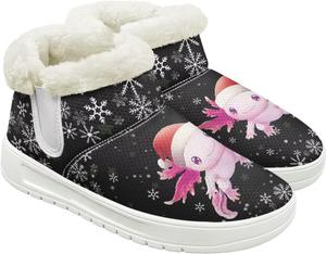 Меховые ботинки для женщин зимние снежные ботинки с теплой флисовой подкладкой, на мягкой подошве, удобные, без застежки, противоскользящие Cugasmaru, Axolotl Snowflake