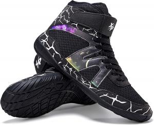 Профессиональные боксерские ботинки для мужчин и женщин, для соревнований, тренировок, борьбы, легкие, нескользящие, высокие, спортивные, фитнес-ботинки, обувь для тяжелой атлетики и тхэквондо Generic, черный/серый