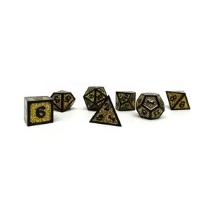 Героический кубик металлического блеска — желтый с черным (7), Dice - Metal 7 Piece Poly Sets (Easy Roller Dice)