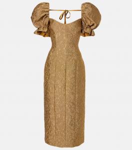 Платье миди из парчи с цветочным принтом Farrah Markarian, золотой