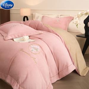 Disney Комплект постельного белья, 1.5 м, 4 предмета, простыня на резинке, оранжево-розовый + шампань