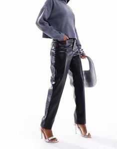 Прямые брюки из искусственной кожи с крокодиловой кожей черного цвета French Connection