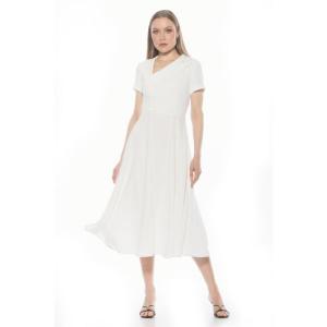 Женское платье с асимметричным воротником и расклешенным лифом с короткими рукавами Alexia Admor, белый