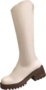 Модные женские ботинки с толстой подошвой и массивным каблуком, дышащие. Модная обувь для женщин с круглым носком и массивным каблуком, поддержка свода стопы Generic, White