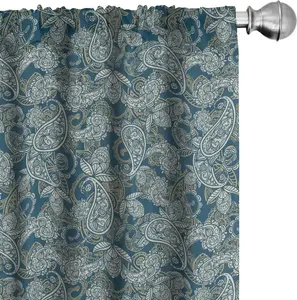 Шторы ABAKUHAUS с узором пейсли, в форме капли, вдохновленные персидской культурой, с изогнутым кружевным цветочным узором, 2 панели, 75 x 245 см, темно-синий, бежевый