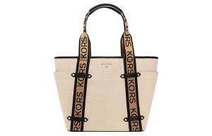 MICHAEL KORS Полиэстеровая с хлопком сумка-шоппер через плечо женская классическая бежево-черная