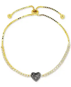Браслет-Боло в форме сердца с черной шпинелью (1/3 карата tw) и белым цирконом (1-1/2 карата tw) из стерлингового серебра с позолотой 14 карат Macy'S, gold