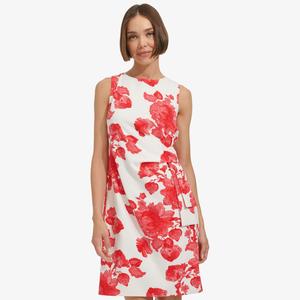 Женское мини-платье-футляр без рукавов с вырезом-лодочкой от Tommy Hilfiger со складками, Guava Multi