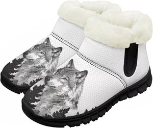 Детские зимние сапожки для мальчиков и девочек, утепленные искусственным мехом, ботильоны до щиколотки с противоскользящей подошвой для малышей, детей младшего и старшего возраста Chririnla, Watercolor Wolf