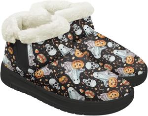 Женские мини-сапоги на платформе, зимние ботинки до щиколотки с уютной меховой стелькой, легкая подошва с антискользящим эффектом Chririnla, Ghost Pumpkin Face