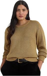 Свитер Lauren Ralph Lauren Women's Plus Size Metallic Cotton-Blend Crewneck Sweater, Relic Gold Metallic