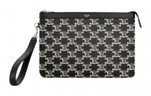 Celine Мужской клатч Triomphe с отделкой из телячьей кожи и холщовой вставкой ** Черно-белый