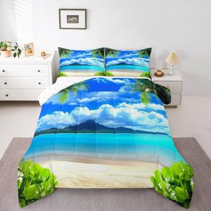 Erosebridal Комплект постельного белья Coastal с тропическим принтом из мягкого материала в морском стиле, Blue Green