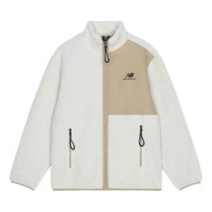 Куртка New Balance Contrasting Colors Knit Suede Sports Stand Collar Logo Lamb's Wool Jacket Autumn Creamy White AMJ13346-MSU, кремовый