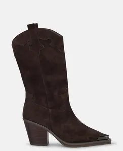 Женские ботильоны на каблуке с металлической деталью на носке Alma en Pena, коричневый