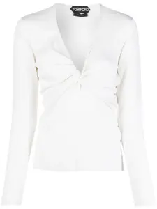 Трикотажный топ с драпировкой и глубоким вырезом TOM FORD, белый