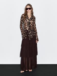 Струящаяся рубашка с воротником-шарфом Massimo Dutti, коричневый