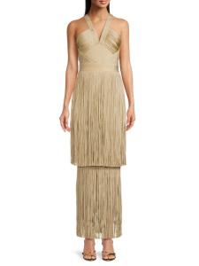 Платье Cora Metallic с бахромой Hervé Léger, золотой