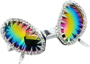 Солнцезащитные очки в стиле хип-хоп-панк для женщин, серебристые металлические, для Хэллоуина, косплея и вечеринок, модель 1110 Melrose, Silver&colorful