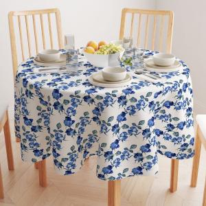 Круглая скатерть, 100% полиэстер, круглая 60 дюймов, синие акварельные розы