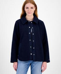 Женская куртка из искусственной шерпы с застежкой на кнопках Tommy Hilfiger, Sky Captain